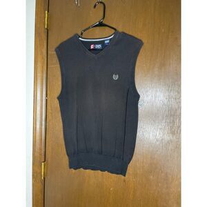 Chaps  V Neck Classic Logo Black/Gray Sweater Vest Men's Medium